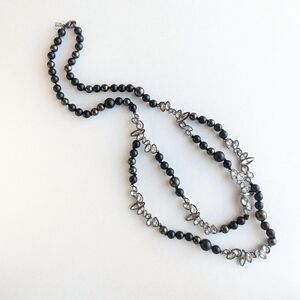 Alexis Bittar Onyx Lava Bead Crystal Double Bib Necklace Black Olive Clear